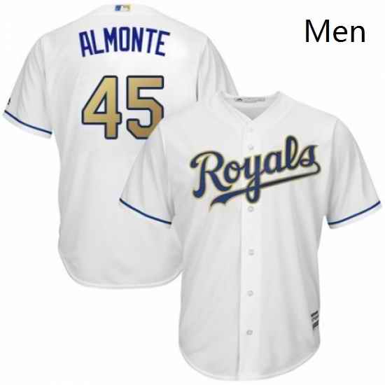 Mens Majestic Kansas City Royals 45 Abraham Almonte Replica White Home Cool Base MLB Jersey